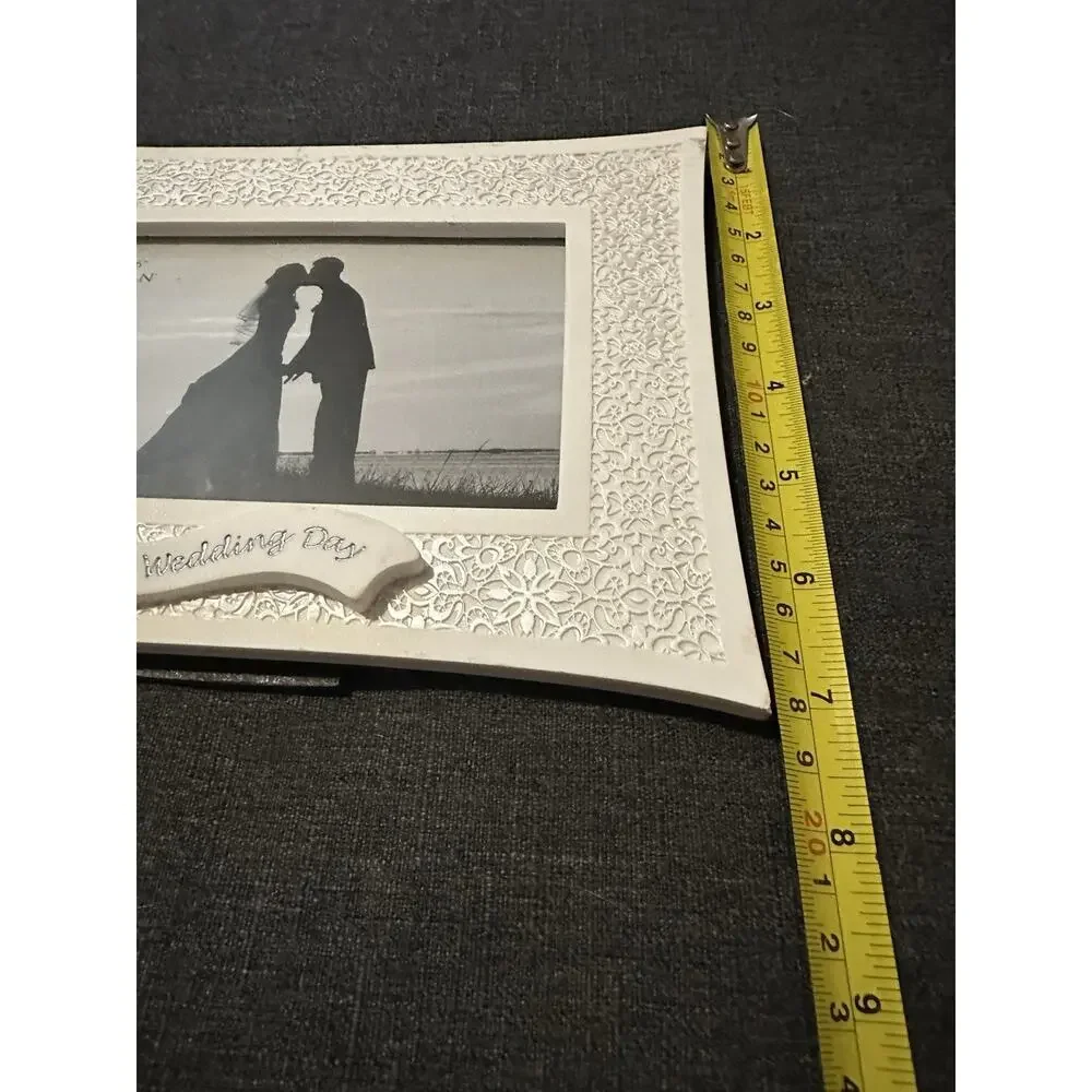 Roman Our Wedding Day Photo Frame 4x6 White Lace Wedding Rings #14941